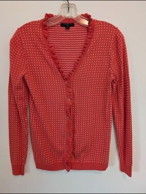 Banana Republic Coral Dot Ruffle-Trim Cardigan